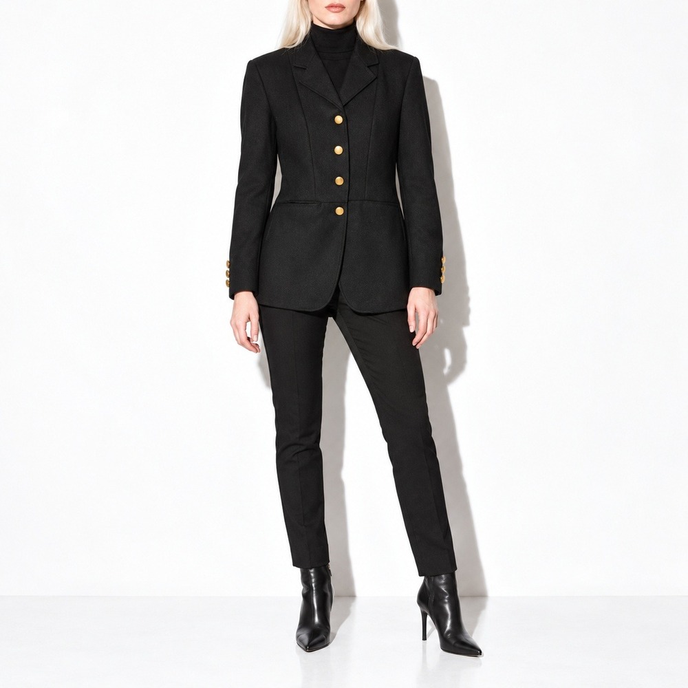 90s Vintage Beaufort Black Wool Equestrian Jacket Womens M Tailored Longline